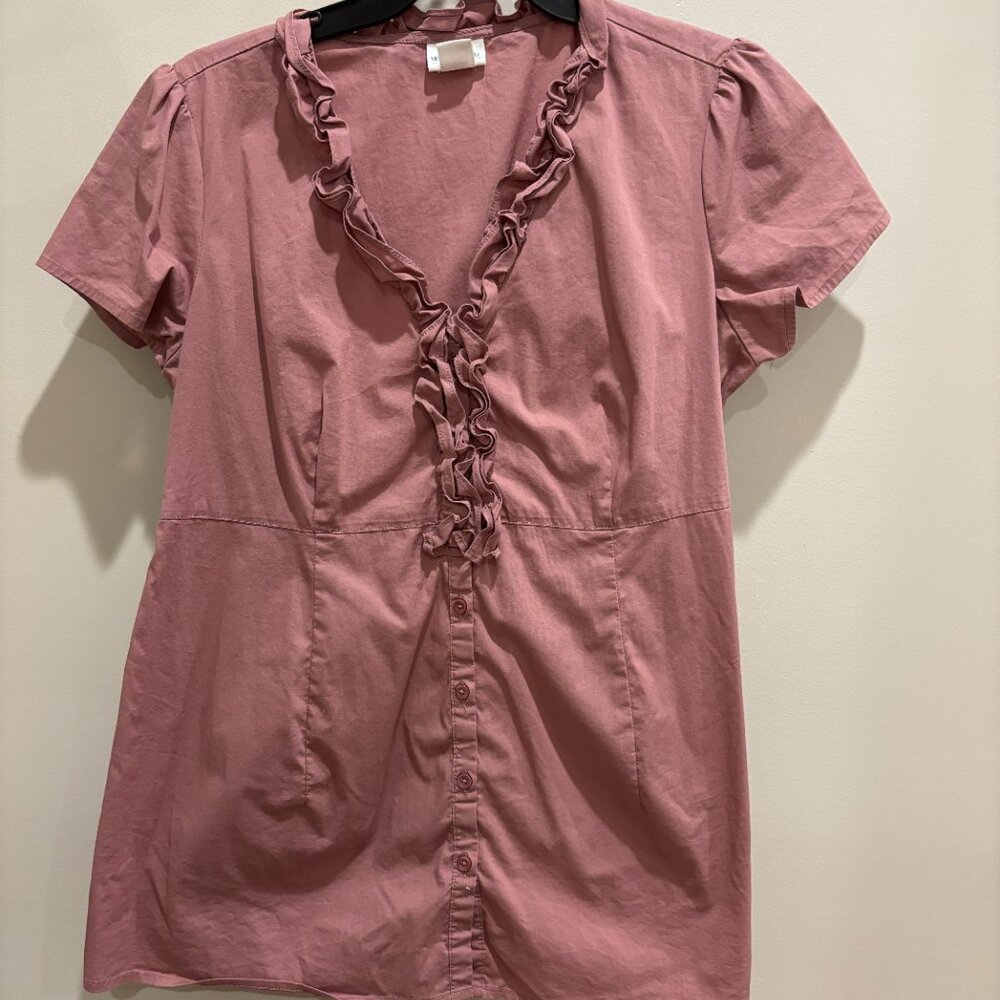 Motherhood Maternity Orchid/Plum Short Sleeve, Button up Top, Medium